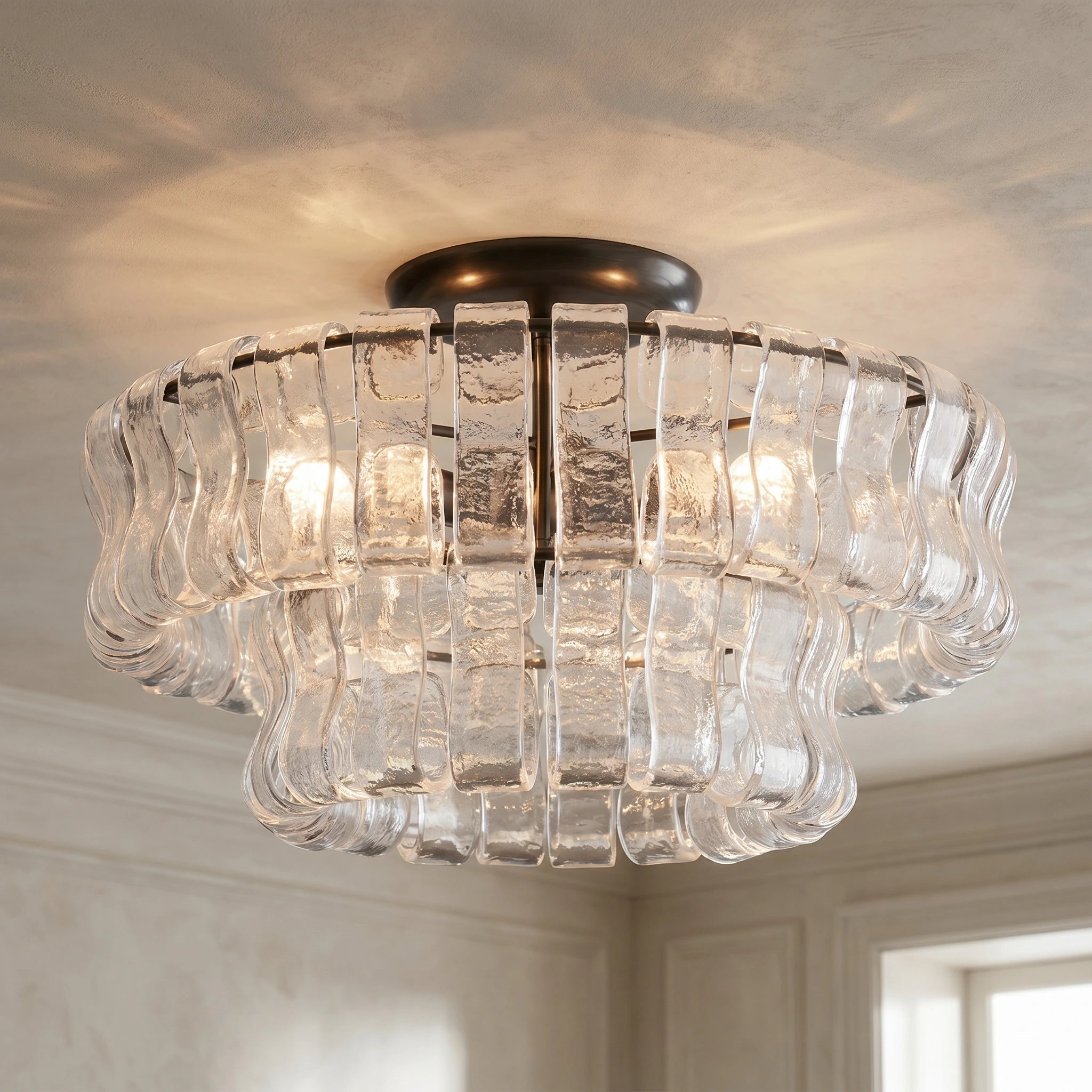 2-Tier Ghiaccio Glass Round Flushmount 18" - Cyran Lamps