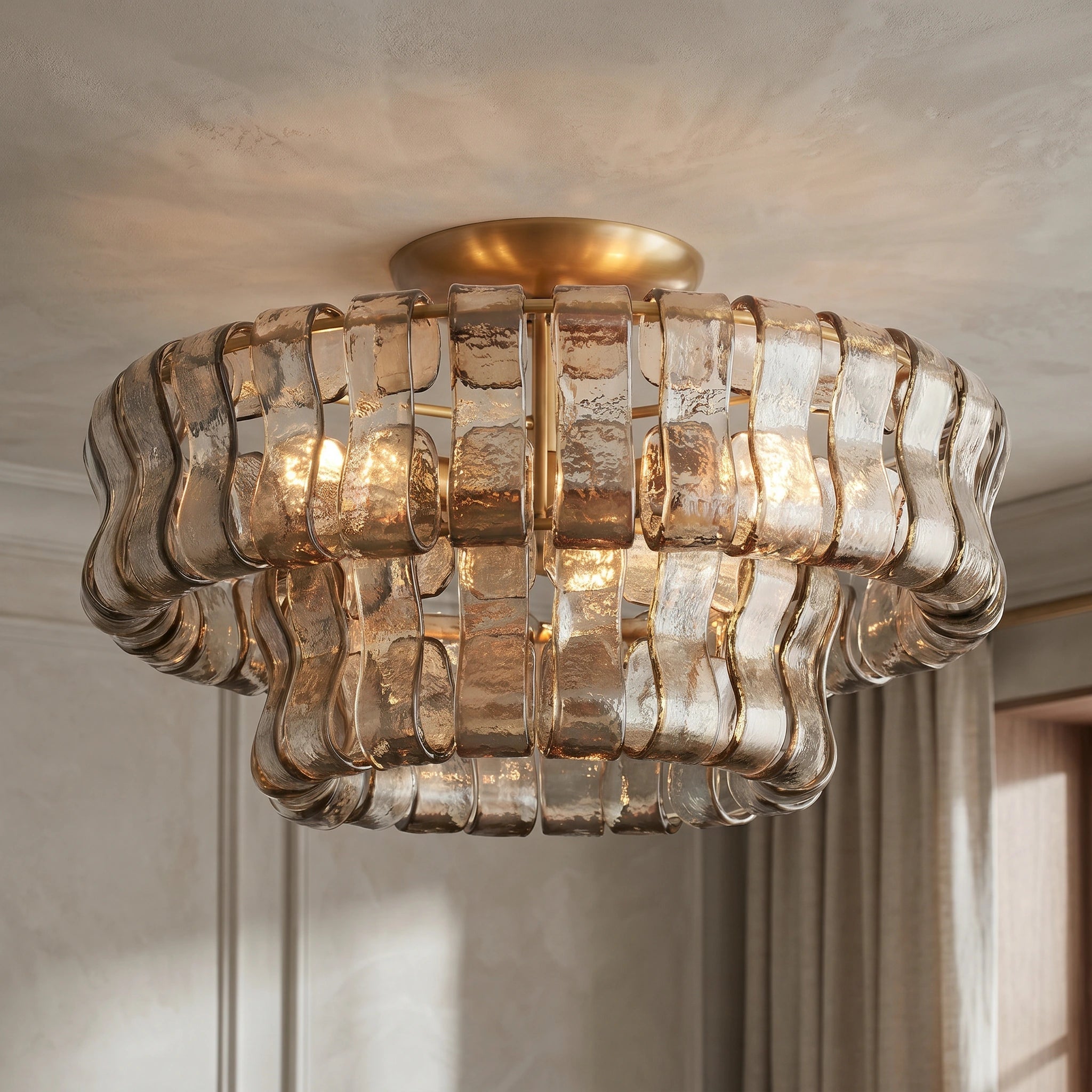 2-Tier Ghiaccio Glass Round Flushmount 18" - Cyran Lamps