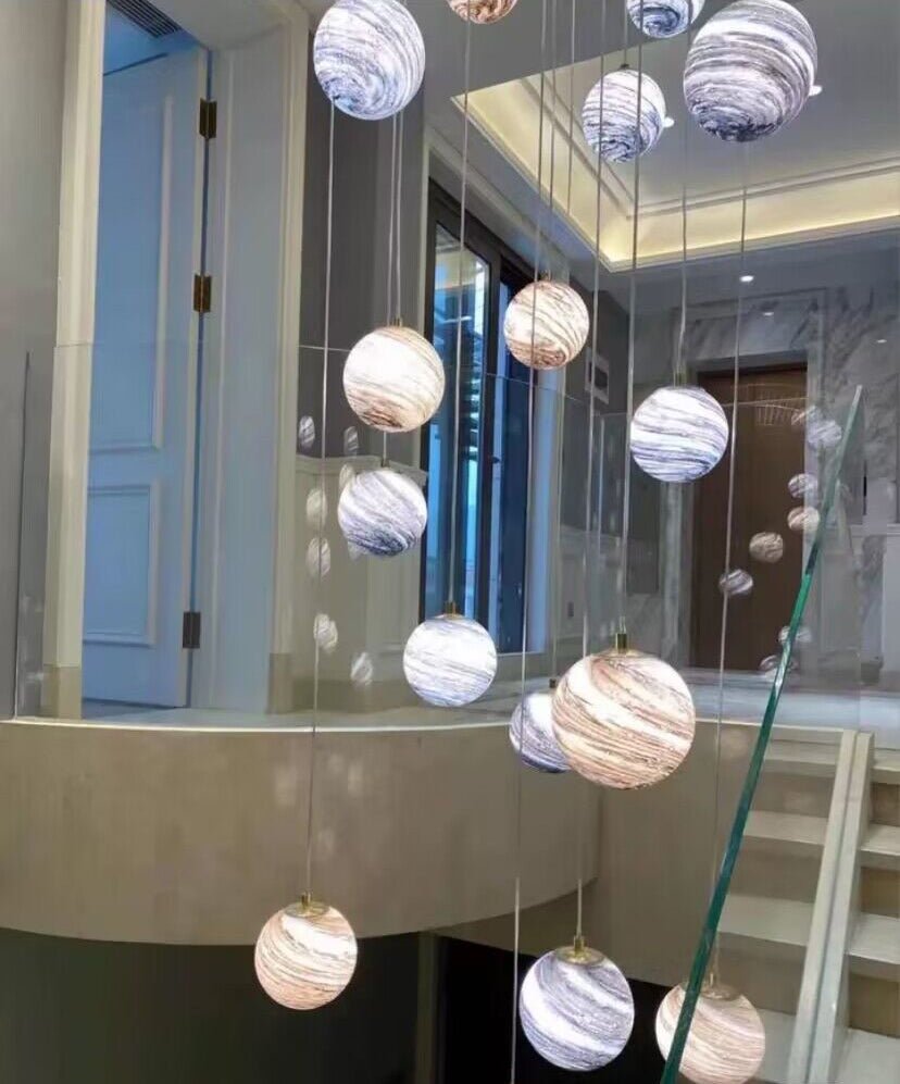 2023 New Nordic Planet Creative Long Pendant Chandelier For Staircase/Foyer/High - ceiling Hallway - cyranlamps