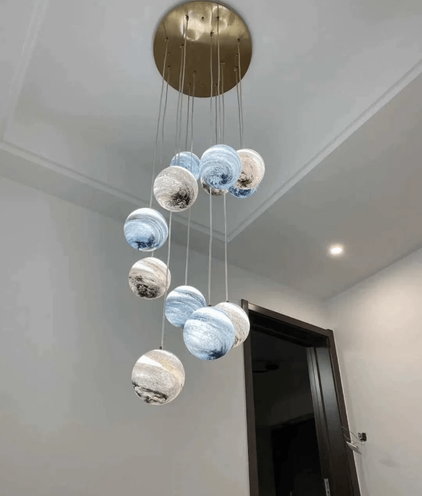 2023 New Nordic Planet Creative Long Pendant Chandelier For Staircase/Foyer/High - ceiling Hallway - cyranlamps