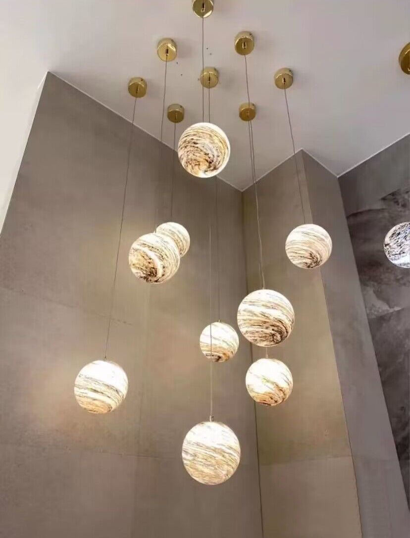 2023 New Nordic Planet Creative Long Pendant Chandelier For Staircase/Foyer/High - ceiling Hallway - cyranlamps
