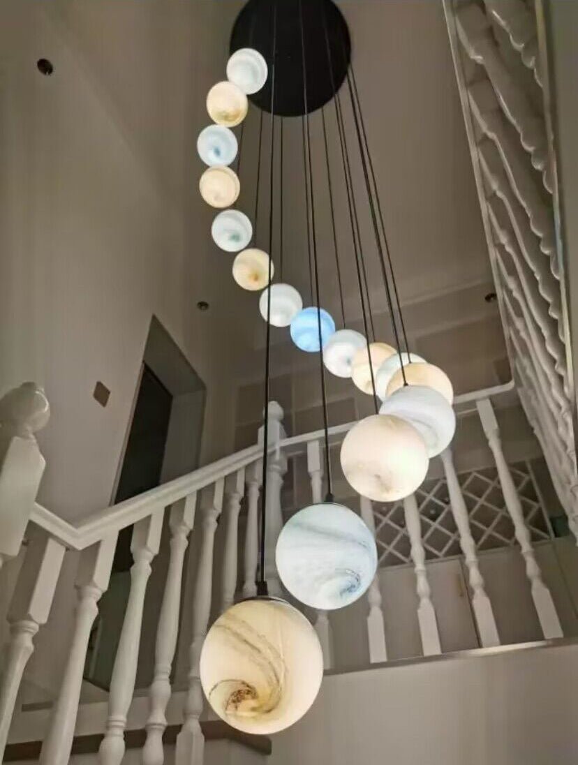 2023 New Nordic Planet Creative Long Pendant Chandelier For Staircase/Foyer/High - ceiling Hallway - cyranlamps