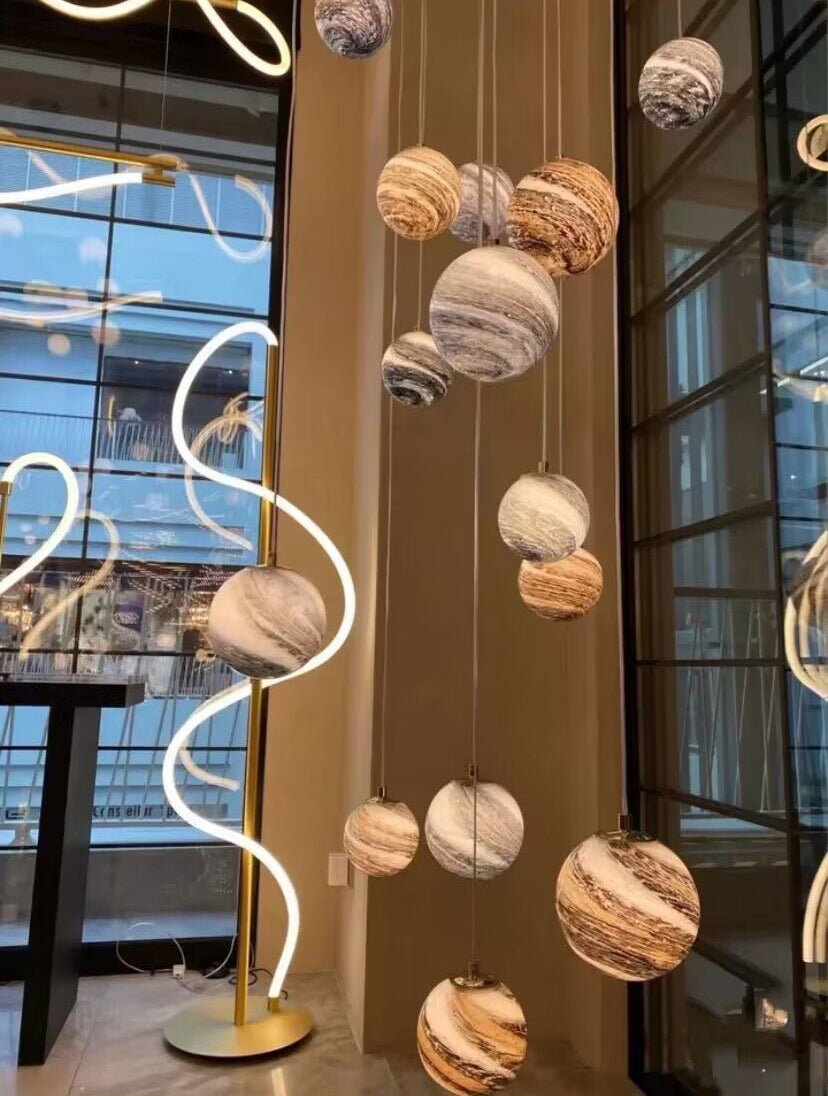 2023 New Nordic Planet Creative Long Pendant Chandelier For Staircase/Foyer/High - ceiling Hallway - cyranlamps