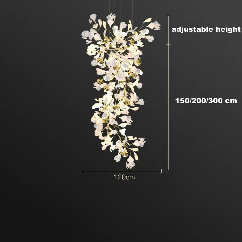 24 Light Gold Chandelier, Luxury Ginkgo Branch Chandelier for Staircase - cyranlamps
