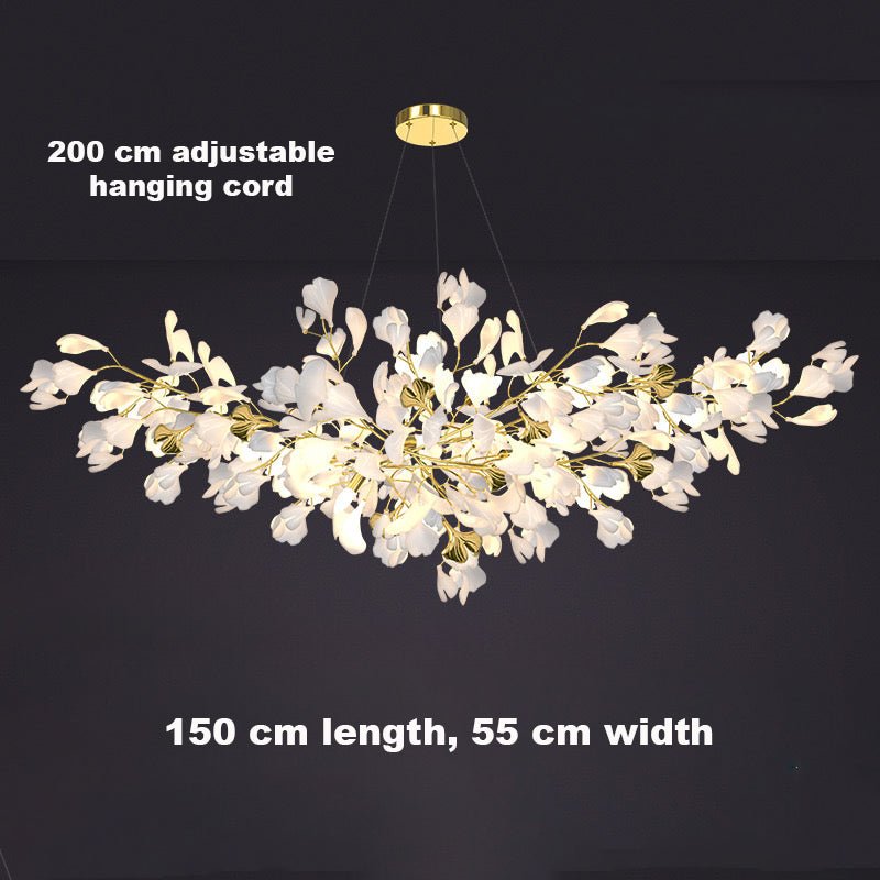 24 Light Gold Chandelier, Luxury Ginkgo Branch Chandelier for Staircase - cyranlamps