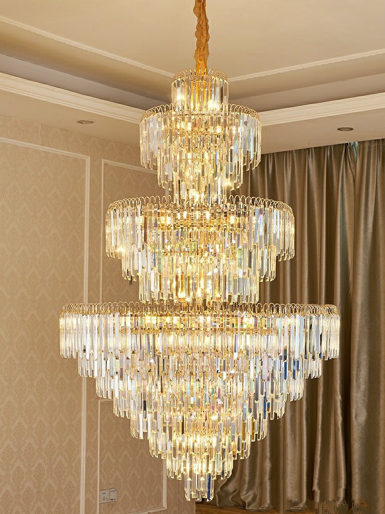 3 Layers Extra Large Living Room Chandelier Luxury Foyer Entryway Crystal Light Fixture - cyranlamps