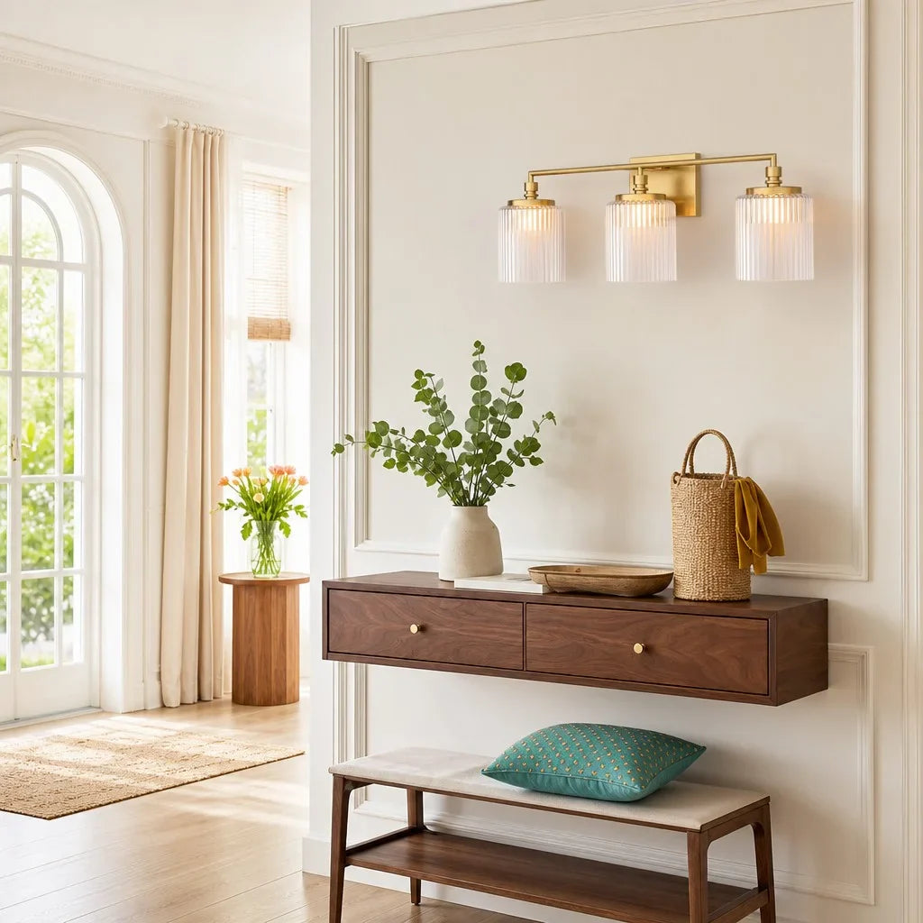 Mergelighting Veyra Modern 3-Light Ribbed Glass Cylinder Wall Lamp