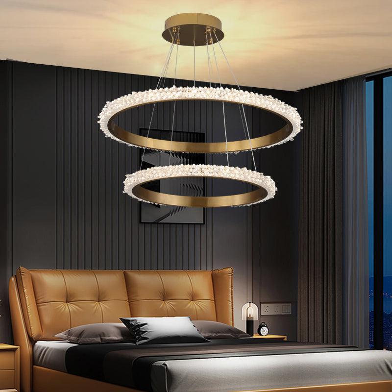 Savoy Contemporary K9 Crystal Halo Ring Foyer Chandelier