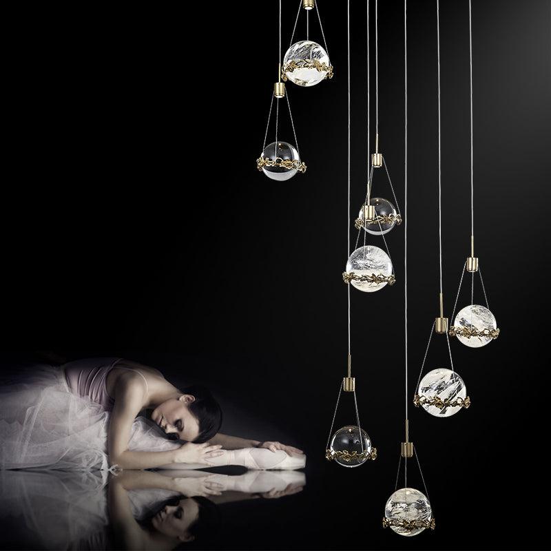Savoy Rock Crystal Ball Ceiling Mounted Staircase Chandelier