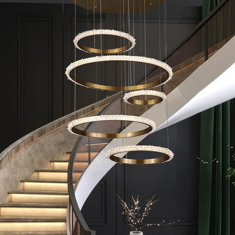 Savoy Staircase K9 Crystal Ring Chandelier