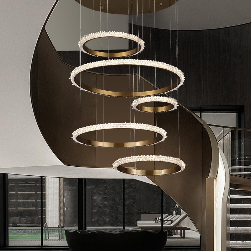 Savoy Staircase K9 Crystal Ring Chandelier
