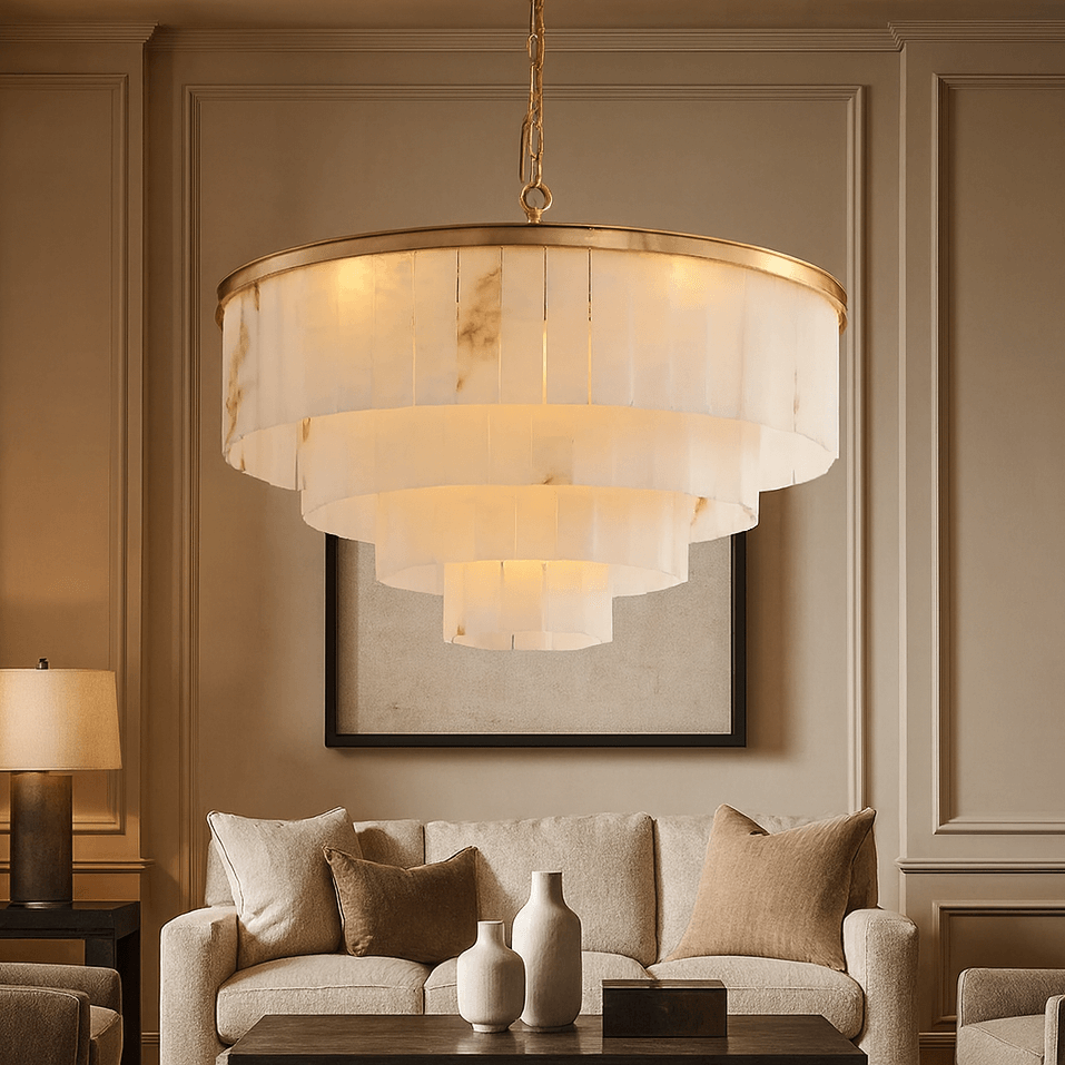 Aurora Marble Round Chandelier - cyranlamps
