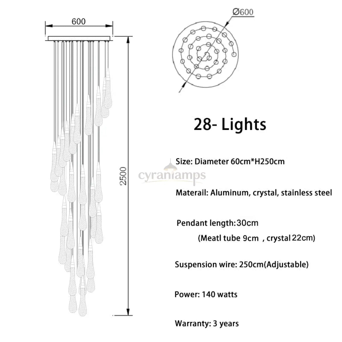 Cadere Modern Staircase Chandelier - cyranlighting