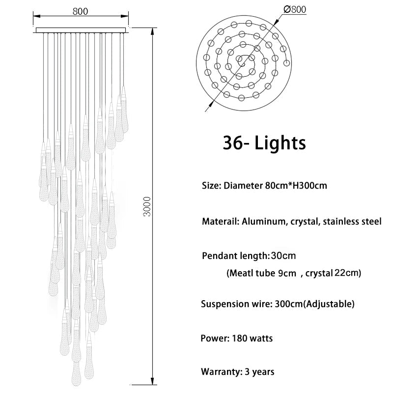 Cadere Modern Staircase Chandelier - cyranlamps