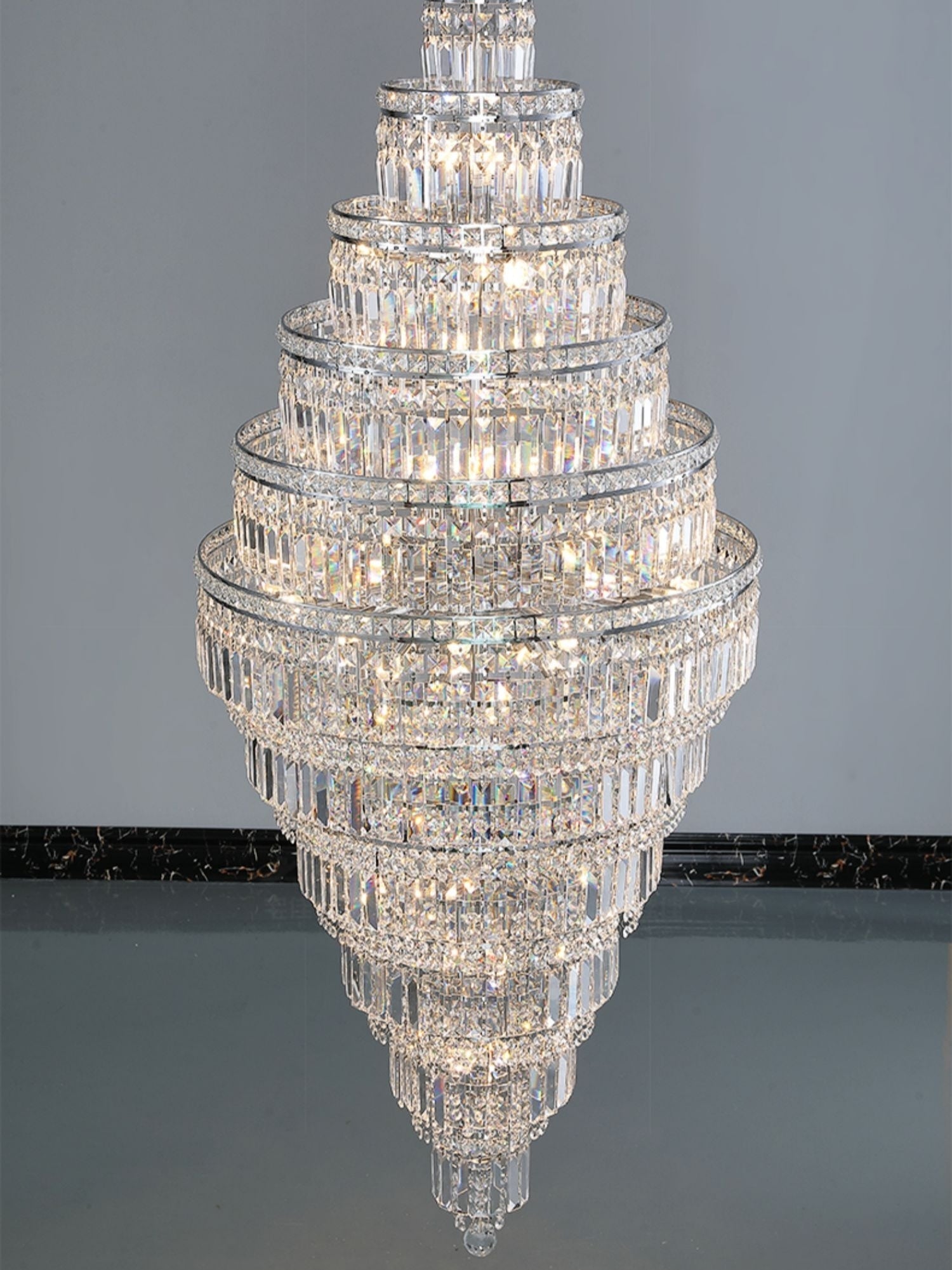 Chrome Extra Large Crystal Chandelier for Foyer Staircase Living Room Entrance Ceiling Light Fixture In Silver - cyranlamps