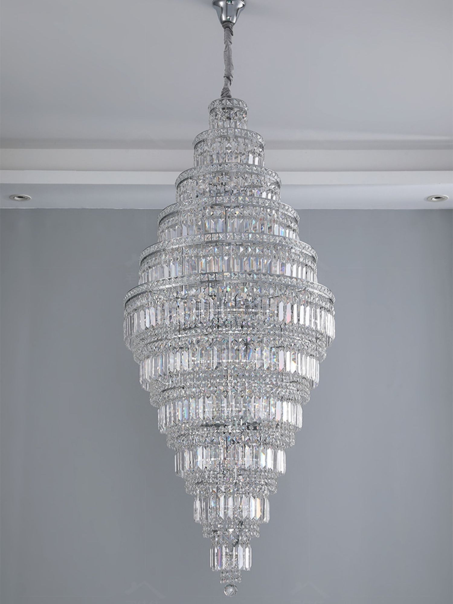 Chrome Extra Large Crystal Chandelier for Foyer Staircase Living Room Entrance Ceiling Light Fixture In Silver - cyranlamps