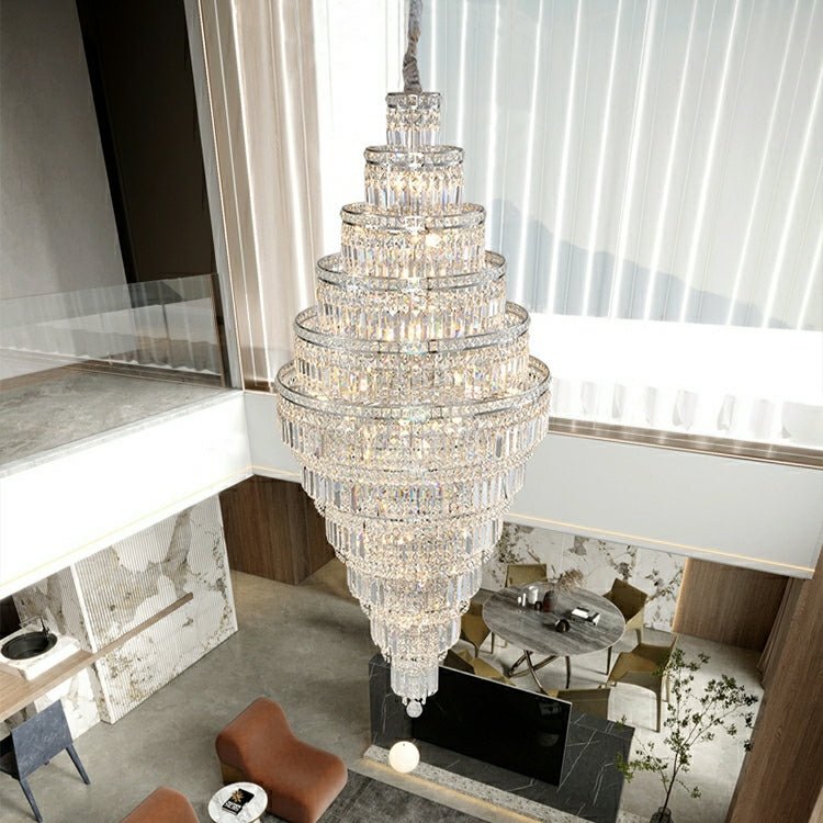 Chrome Extra Large Crystal Chandelier for Foyer Staircase Living Room Entrance Ceiling Light Fixture In Silver - cyranlamps