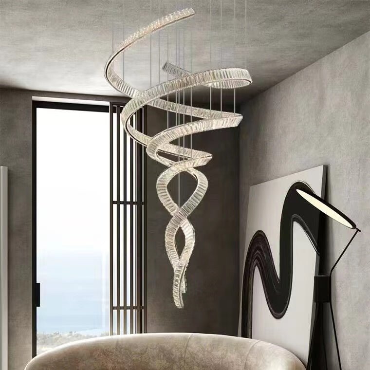 Designer Foyer Living Room Ceiling Light Fixture Stylish Spiral Crystal Chandelier For Hotel Entrance - cyranlamps