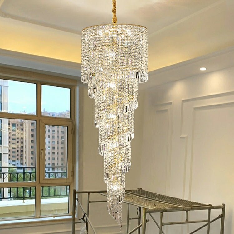 Elegant Foyer Hall Chandelier Long Crystal Ceiling Light Fixture For Living Room Entryway Staircase - cyranlamps