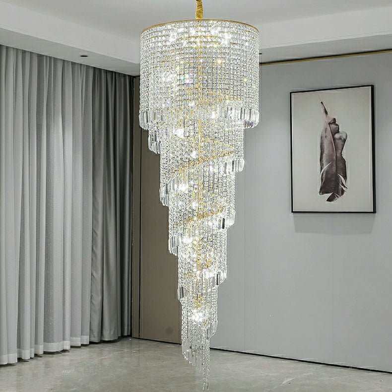 Elegant Foyer Hall Chandelier Long Crystal Ceiling Light Fixture For Living Room Entryway Staircase - cyranlamps