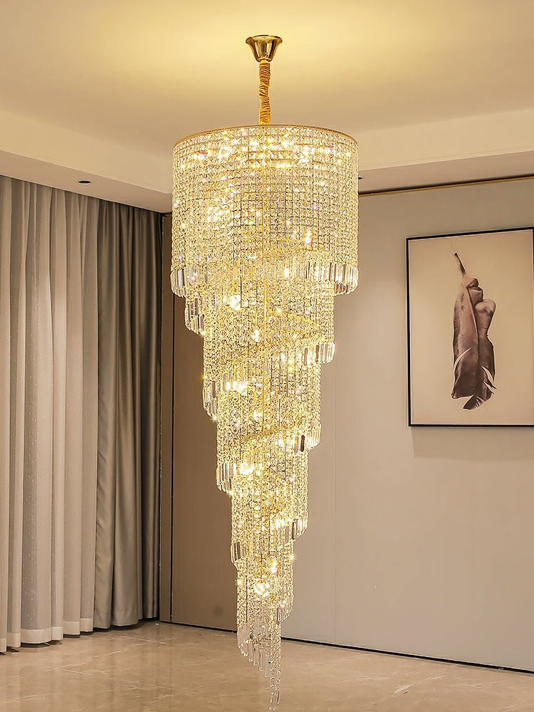 Elegant Foyer Hall Chandelier Long Crystal Ceiling Light Fixture For Living Room Entryway Staircase - cyranlamps