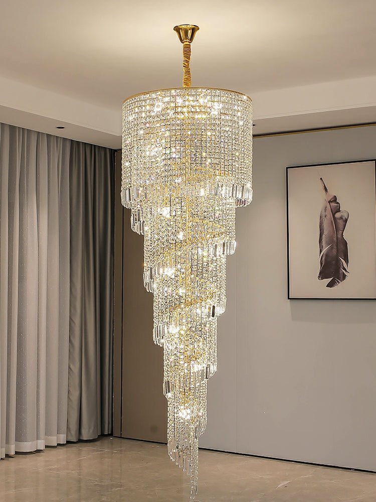 Elegant Foyer Hall Chandelier Long Crystal Ceiling Light Fixture For Living Room Entryway Staircase - cyranlamps