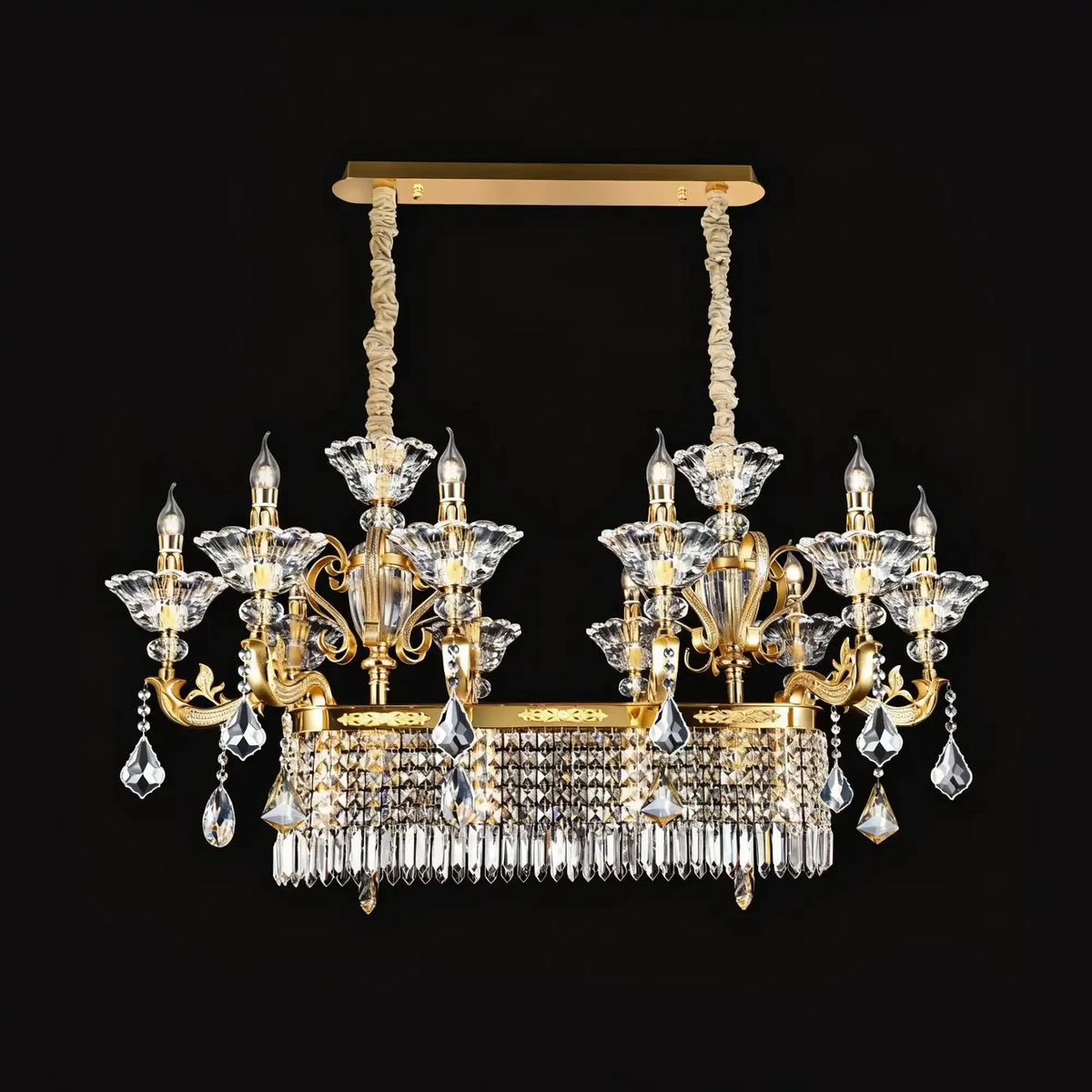 Eternal Baroque Revival Chandelier Series with Diamond - Inspired Crystal - Studded Light Arms - 13 Lights/Rectangular/L48.03"*W23.62"*H33.46"(L122cm*W60cm*H85cm)Warm LightCyranlamps