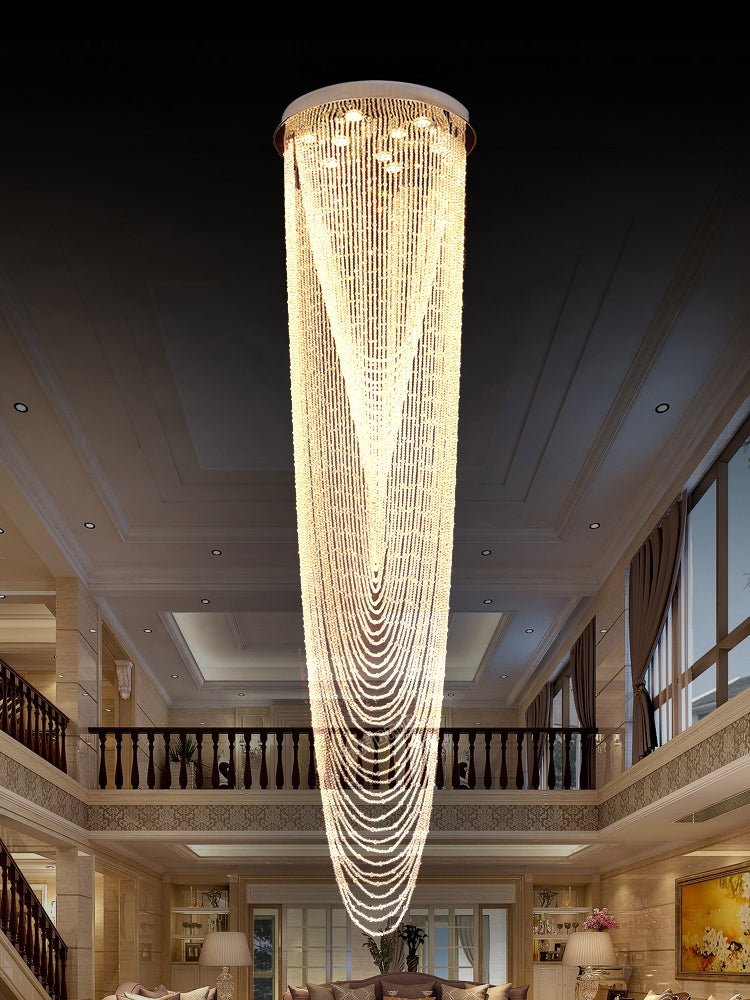 Extra Large Affordable Luxury Tiered Tassel Watefall Crystal Chandelier for Spiral Staircase/Villa/Hotel Lobby/Foyer - cyranlamps
