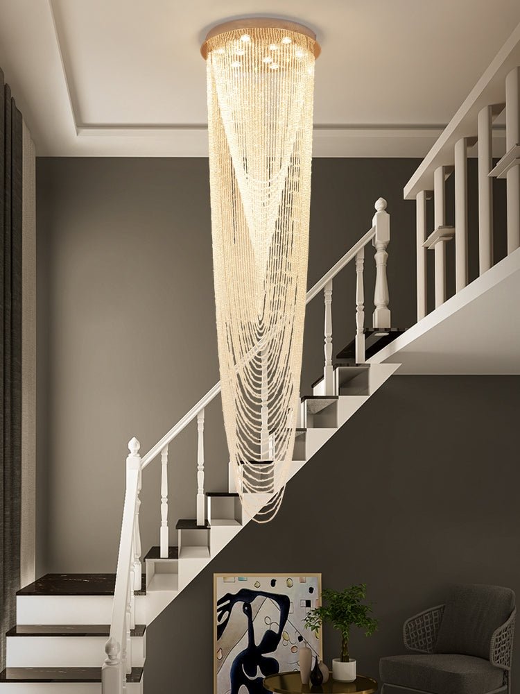 Extra Large Affordable Luxury Tiered Tassel Watefall Crystal Chandelier for Spiral Staircase/Villa/Hotel Lobby/Foyer - cyranlamps