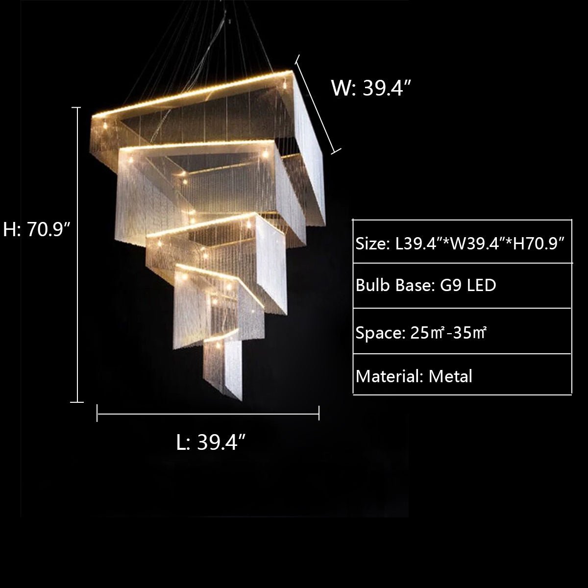Extra Large Art Multi - tier Aluminum Chain Tassel Chandelier for High - Ceiling Room - cyranlamps