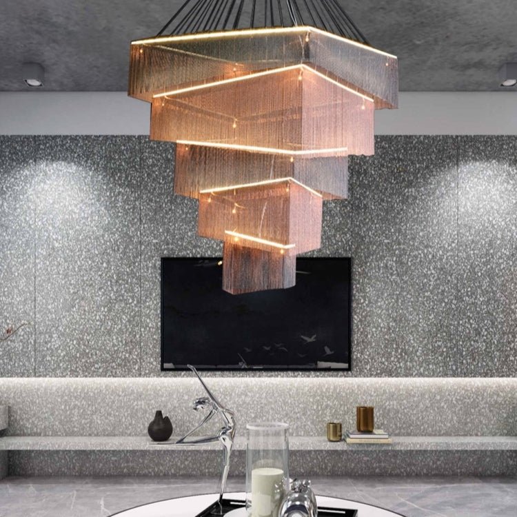 Extra Large Art Multi - tier Aluminum Chain Tassel Chandelier for High - Ceiling Room - cyranlamps