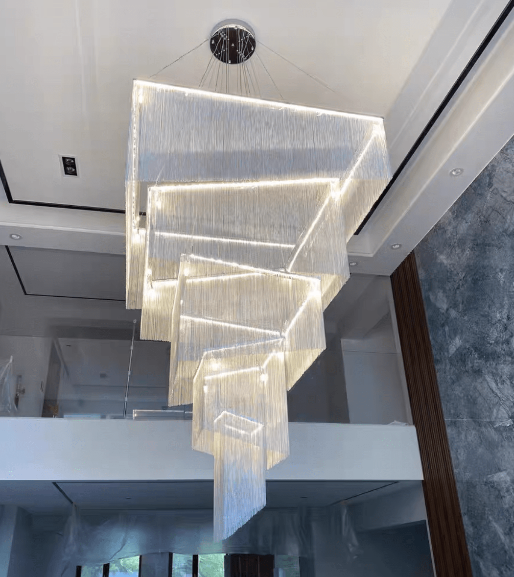 Extra Large Art Multi - tier Aluminum Chain Tassel Chandelier for High - Ceiling Room - cyranlamps