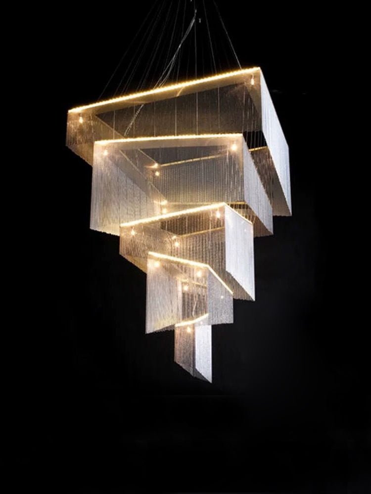 Extra Large Art Multi - tier Aluminum Chain Tassel Chandelier for High - Ceiling Room - cyranlamps