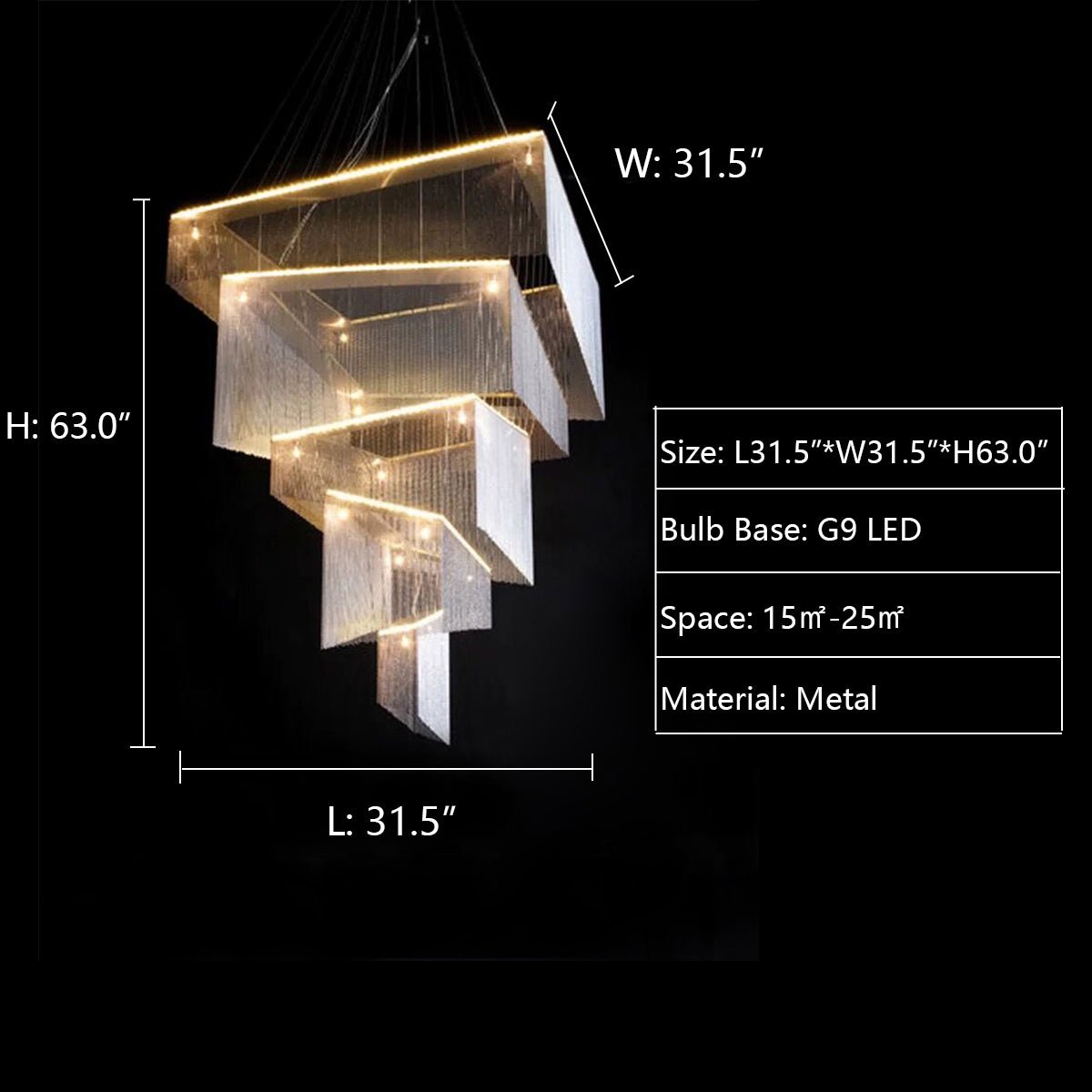 Extra Large Art Multi - tier Aluminum Chain Tassel Chandelier for High - Ceiling Room - cyranlamps