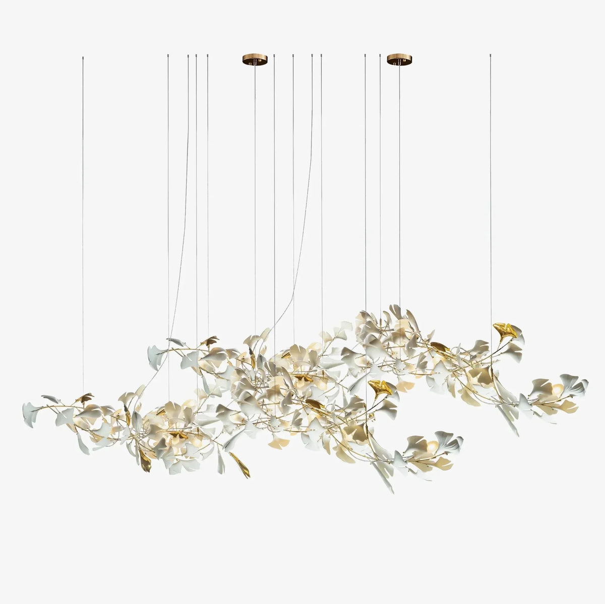 Extra Large Ceramics Twig White Flowers Chandelier Iron Tree Branch Pendant Light For Big Living/ Dining Room - cyranlamps