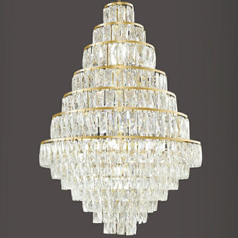 Extra Large Decorative Crystal Chandelier Foyer Hall Ceiling Light Fixture For Staircase In Gold/ Chrome - cyranlamps