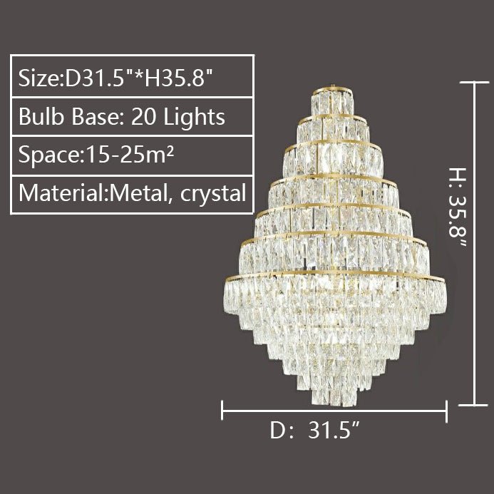 Extra Large Decorative Crystal Chandelier Foyer Hall Ceiling Light Fixture For Staircase In Gold/ Chrome - cyranlamps
