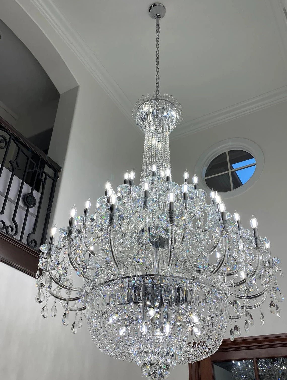 Extra Large European - style Multi - layers Candle Luxury Crystal Chandelier Gold Art Foyer/Staircase Decorative Light Fixture - cyranlamps