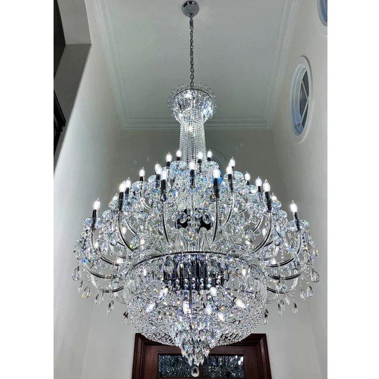 Extra Large European - style Multi - layers Candle Luxury Crystal Chandelier Gold Art Foyer/Staircase Decorative Light Fixture - cyranlamps