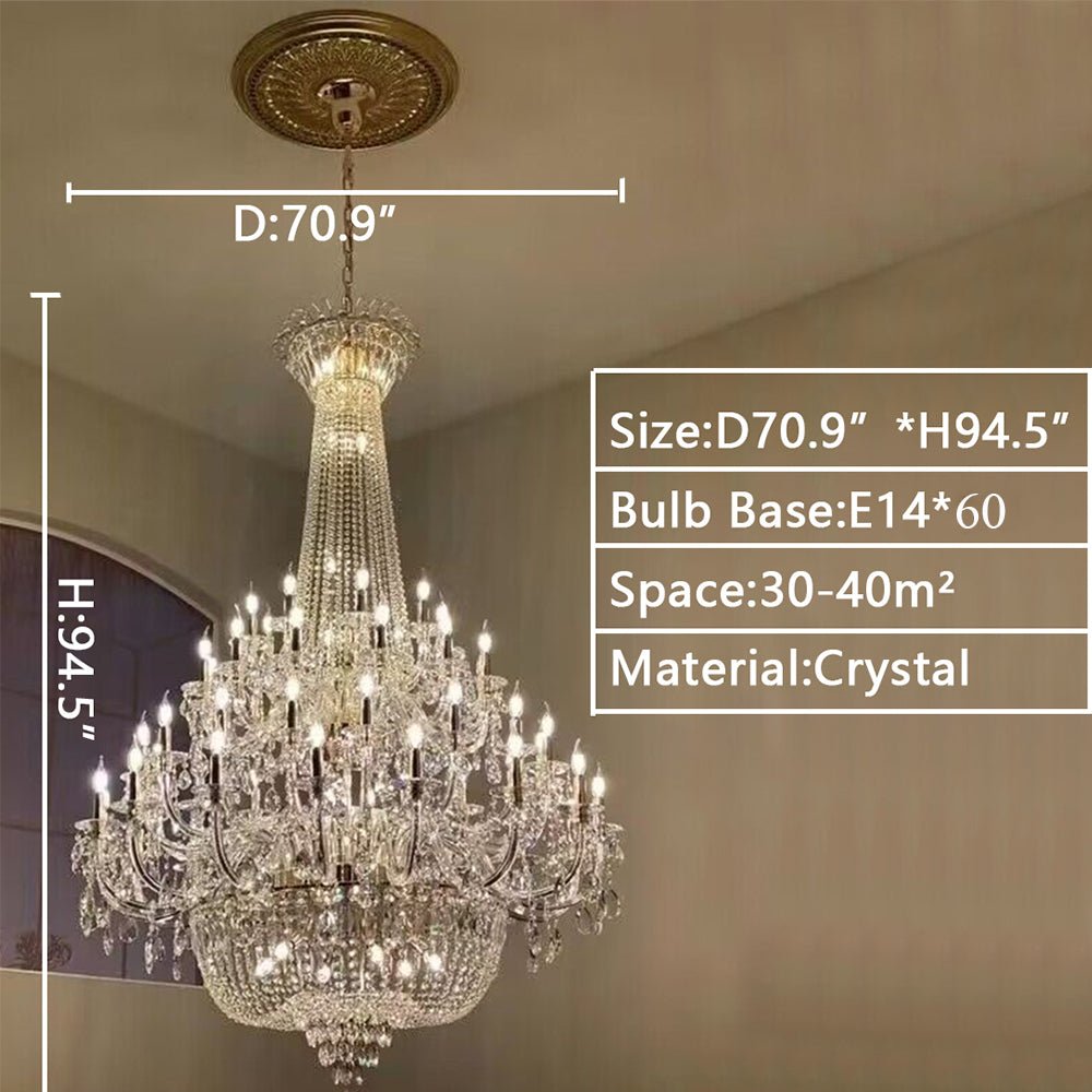 Extra Large European - style Multi - layers Candle Luxury Crystal Chandelier Gold Art Foyer/Staircase Decorative Light Fixture - cyranlamps