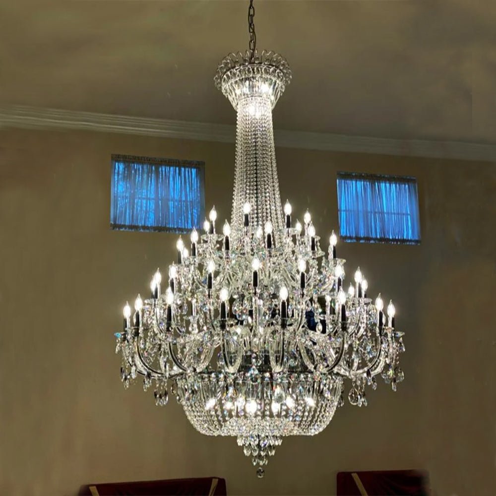 Extra Large European - style Multi - layers Candle Luxury Crystal Chandelier Gold Art Foyer/Staircase Decorative Light Fixture - cyranlamps