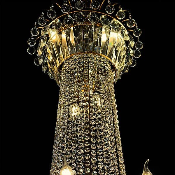 Extra Large European - style Multi - layers Candle Luxury Crystal Chandelier Gold Art Foyer/Staircase Decorative Light Fixture - cyranlamps