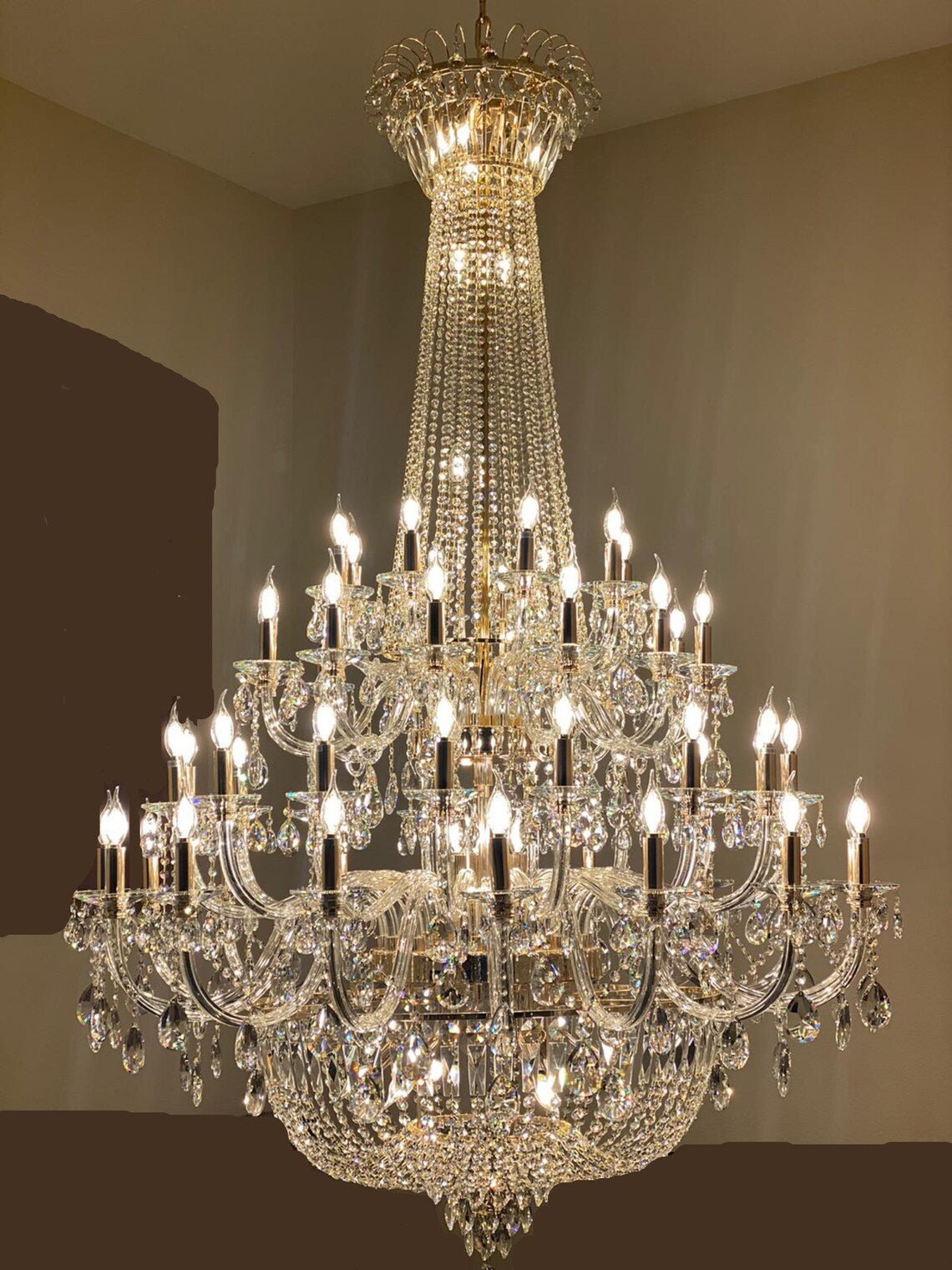 Extra Large European - style Multi - layers Candle Luxury Crystal Chandelier Gold Art Foyer/Staircase Decorative Light Fixture - cyranlamps