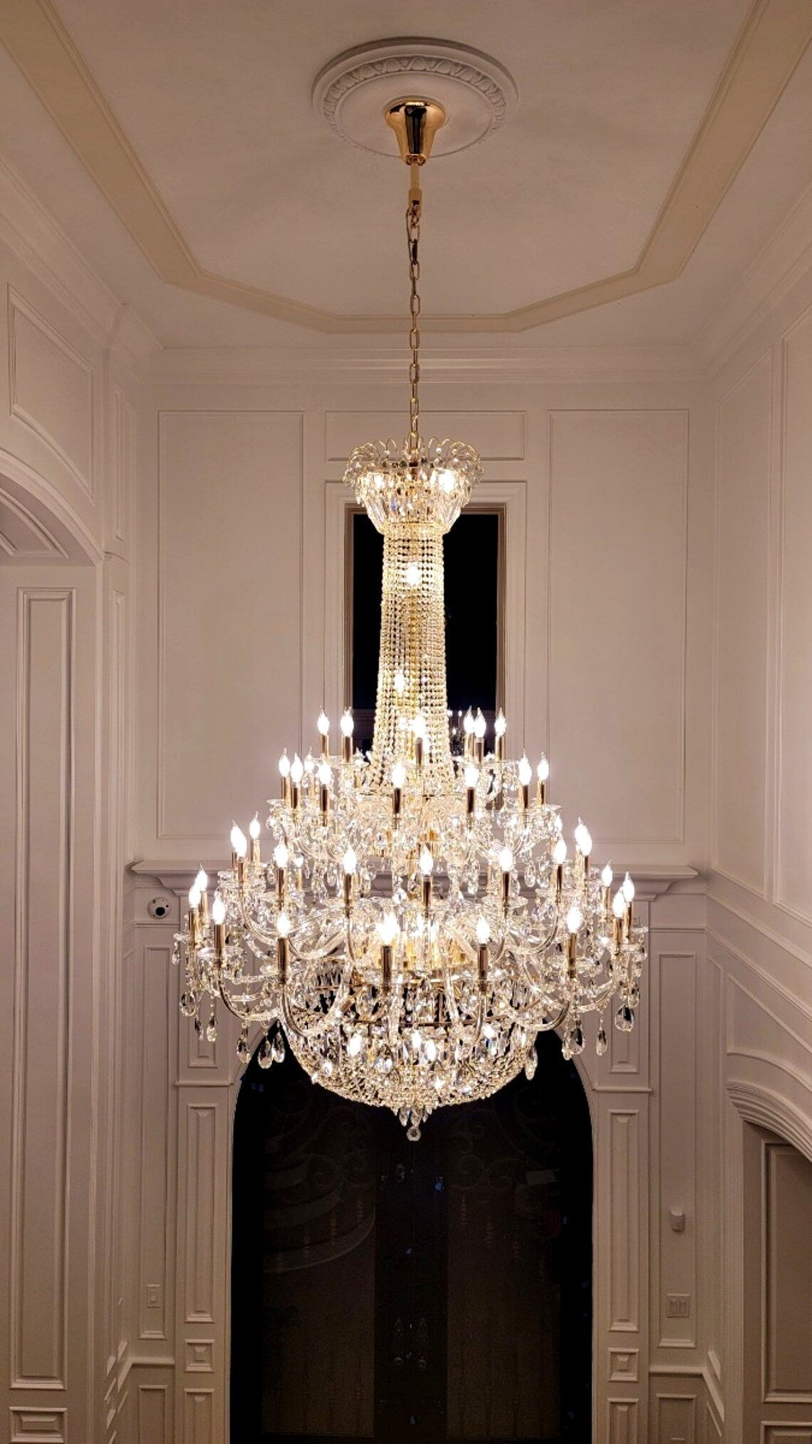 Extra Large European - style Multi - layers Candle Luxury Crystal Chandelier Gold Art Foyer/Staircase Decorative Light Fixture - cyranlamps