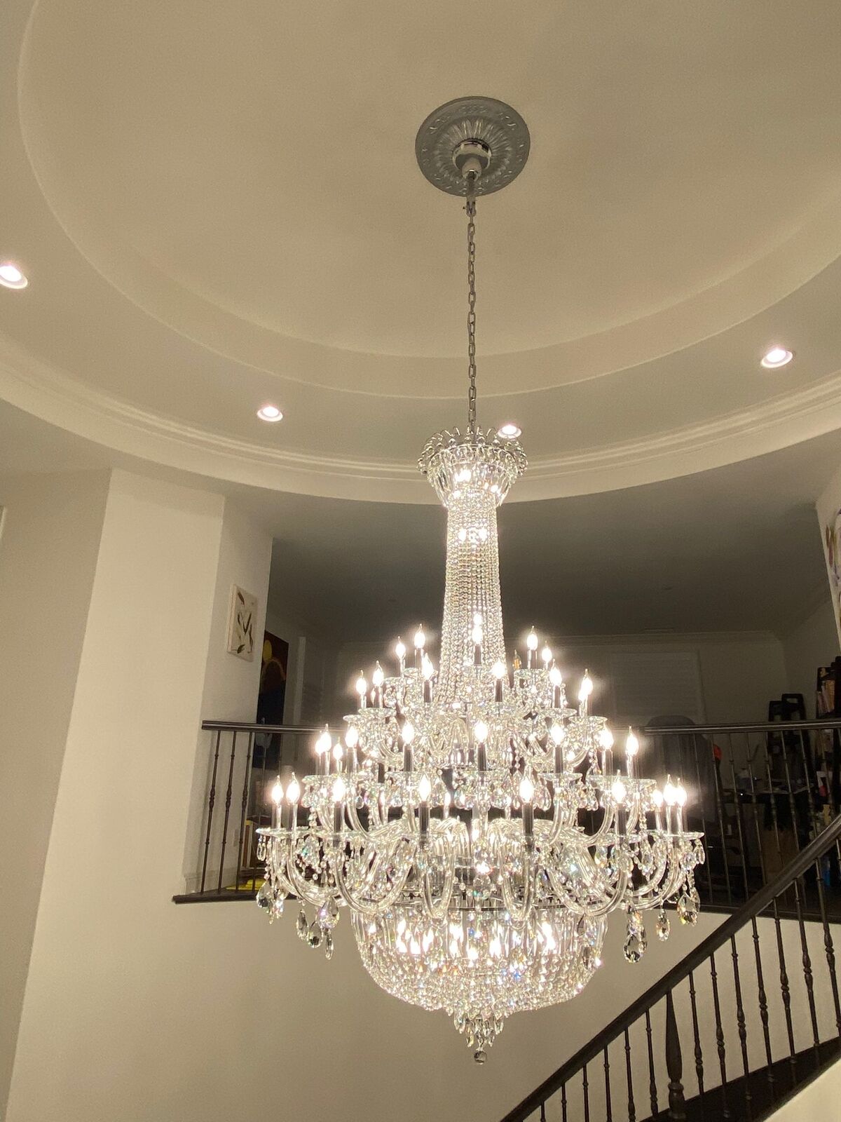 Extra Large European - style Multi - layers Candle Luxury Crystal Chandelier Gold Art Foyer/Staircase Decorative Light Fixture - cyranlamps