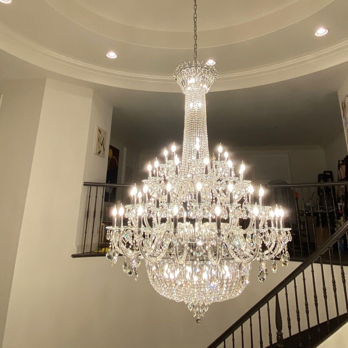 Extra Large European - style Multi - layers Candle Luxury Crystal Chandelier Gold Art Foyer/Staircase Decorative Light Fixture - cyranlamps