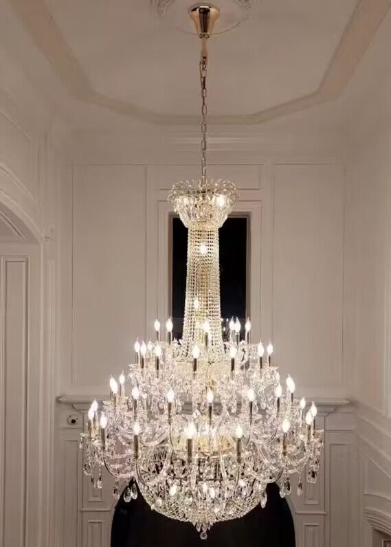 Extra Large European - style Multi - layers Candle Luxury Crystal Chandelier Gold Art Foyer/Staircase Decorative Light Fixture - cyranlamps