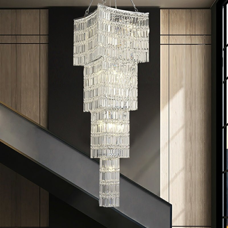 Extra Large Foyer Vertical Layers K9 Crystal Chandelier Chrome Ceiling Lighting Fixture For Staircase Entryway Decor - cyranlamps