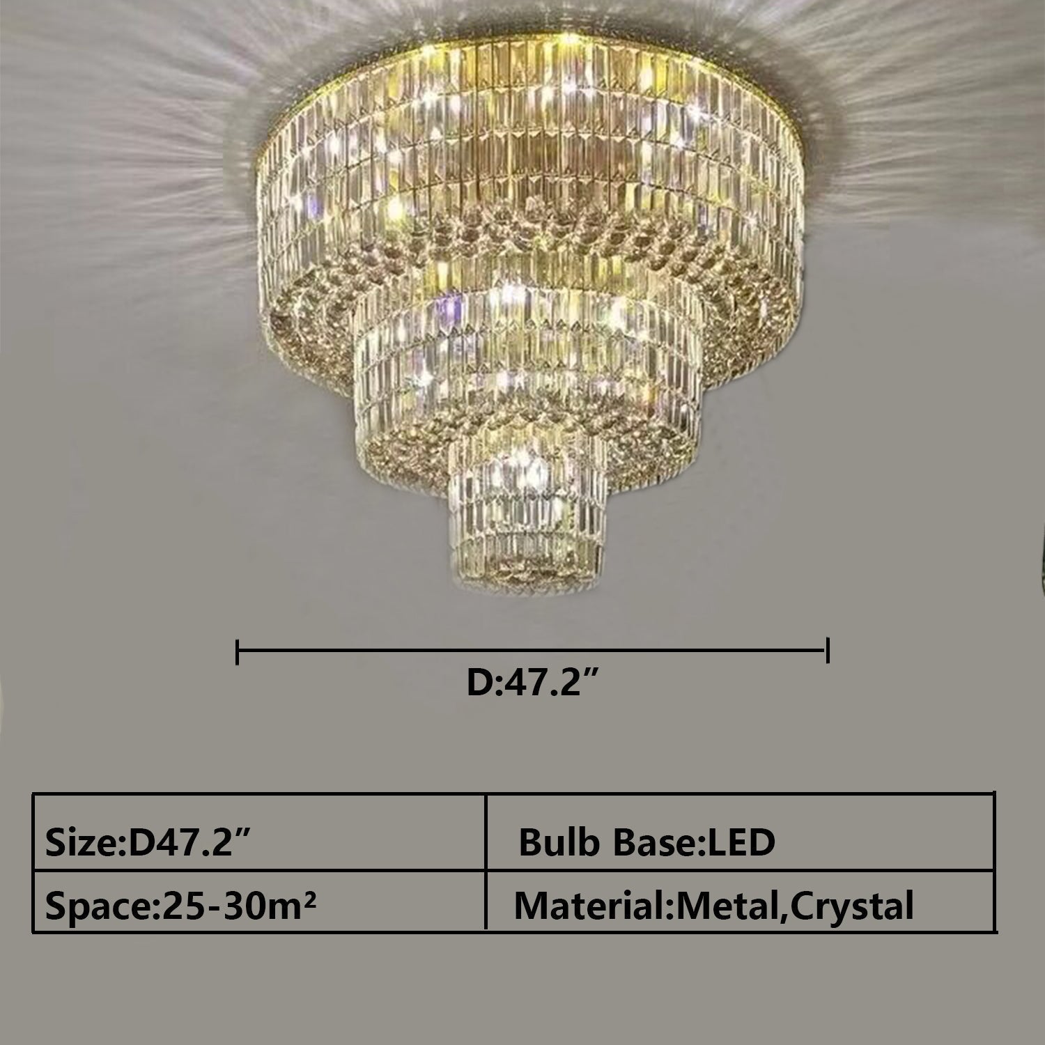 Extra Large Gold Flush Mount Crystal Light Round 3 - layers Decorative Living Room/Dining Room Light Fixture - cyranlamps