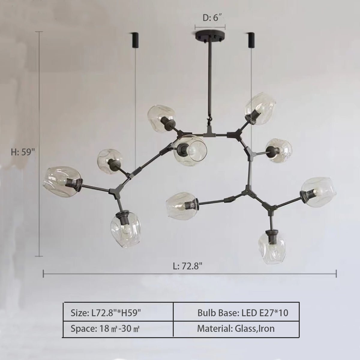 Extra Large Industrial Fashion Branch Multiple Glass Pendant Chandelier for Living/Dining Room - cyranlamps